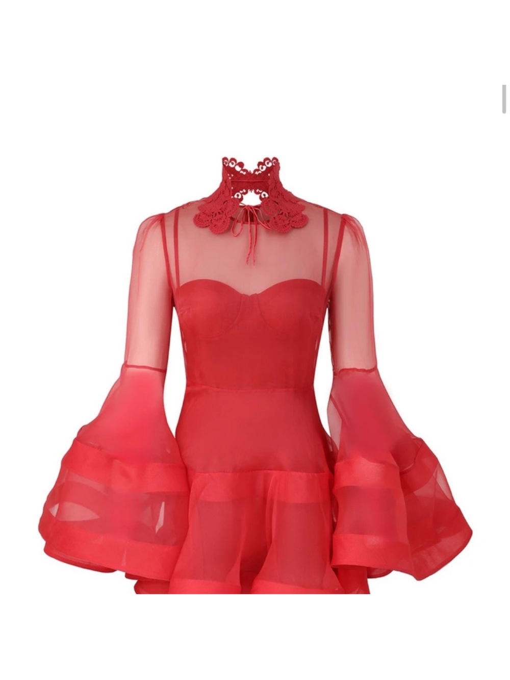 Zimmermann Red Sheer Long-Sleeve Fit-and-Flare Dress - Picture 3 of 7